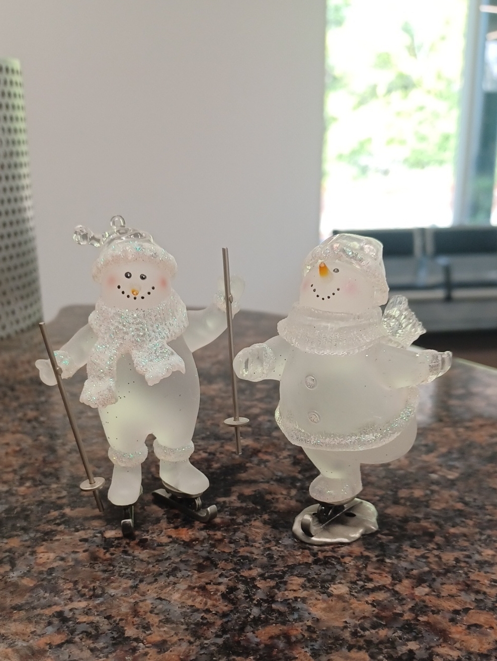 Frosted Skiing And Skating Snowman Ornaments Christmas Holiday 3.5" Height